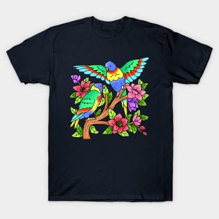 Exotic Parrot Couple Rainbow Lorikeets T-Shirt